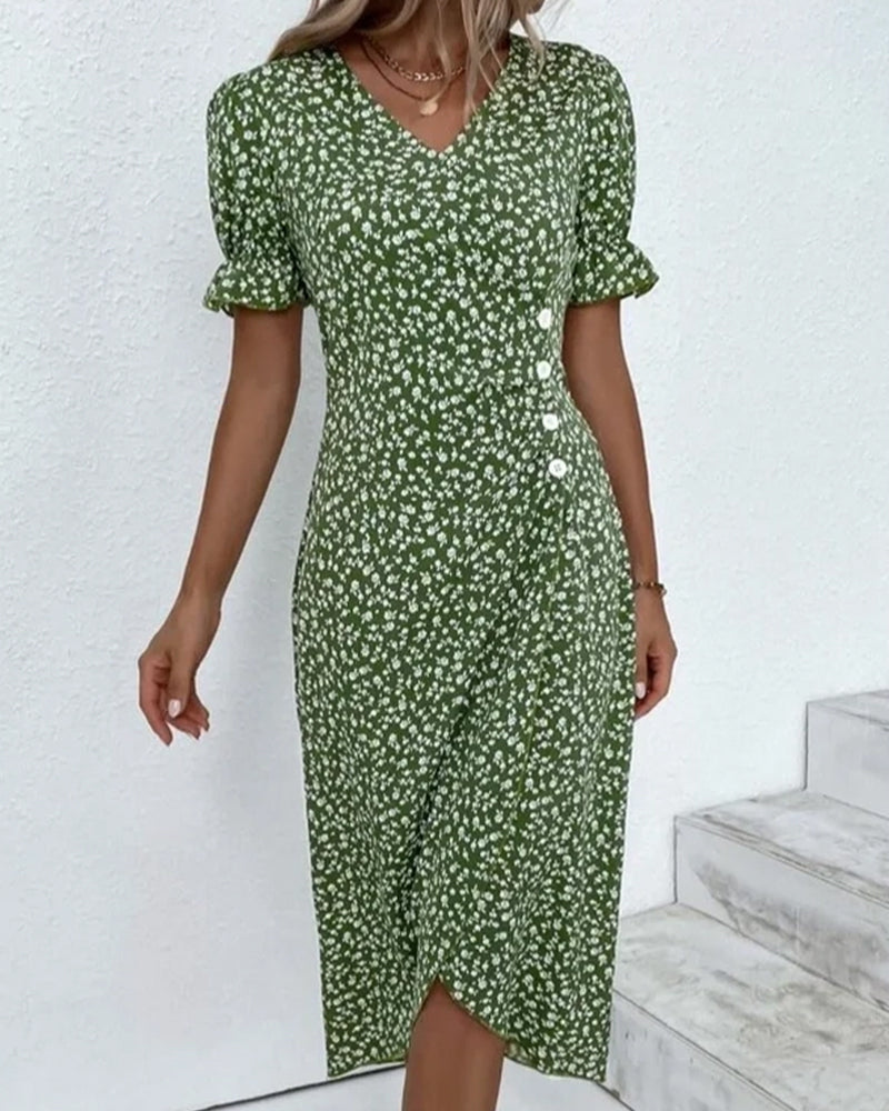 Damen Kleid | V-Ausschnitt Wickel Midi