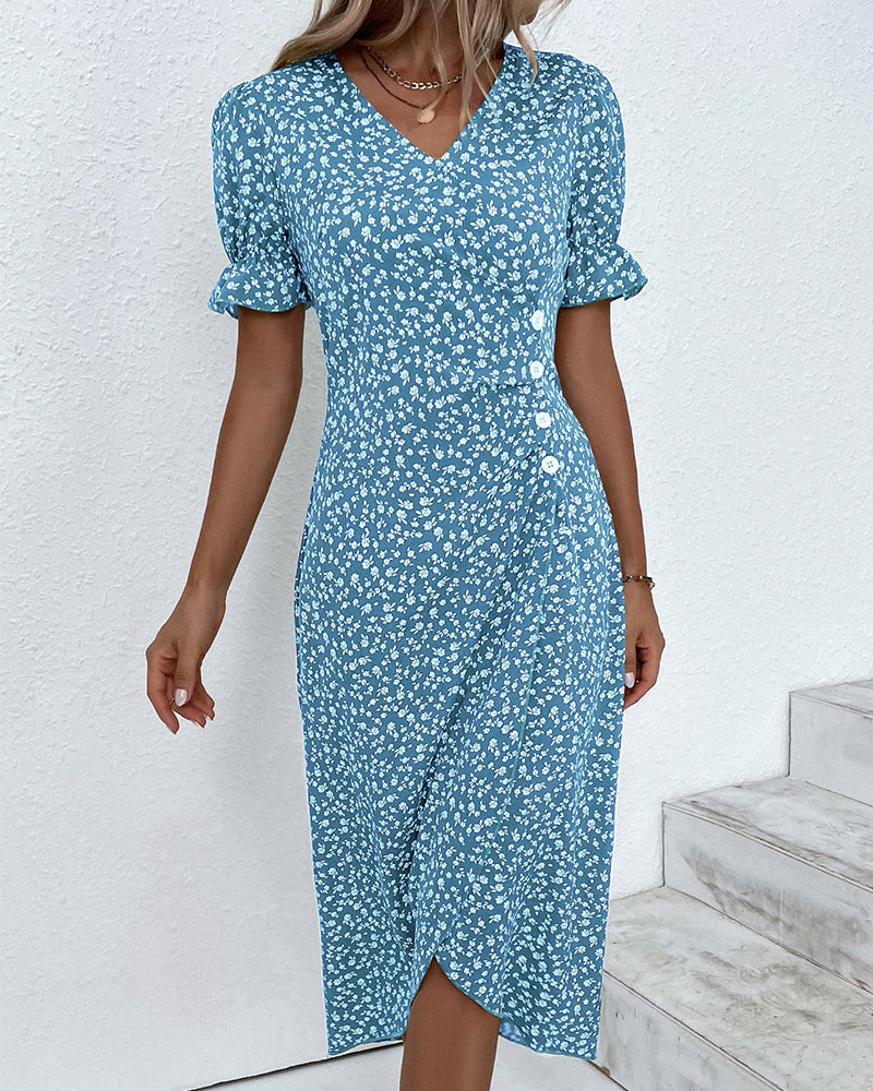 Damen Kleid | V-Ausschnitt Wickel Midi