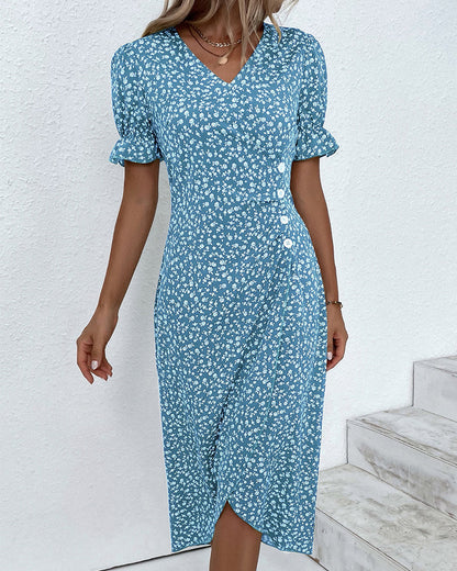 Damen Kleid | V-Ausschnitt Wickel Midi