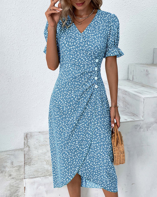 Damen Kleid | V-Ausschnitt Wickel Midi