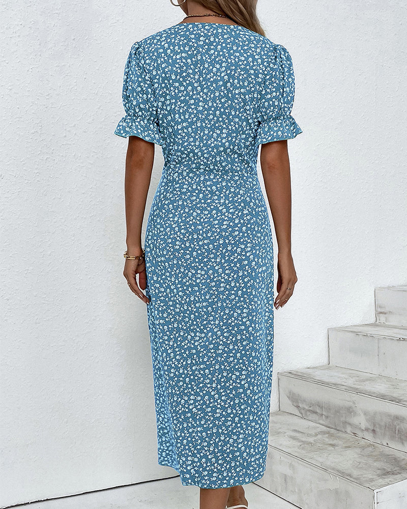 Damen Kleid | V-Ausschnitt Wickel Midi