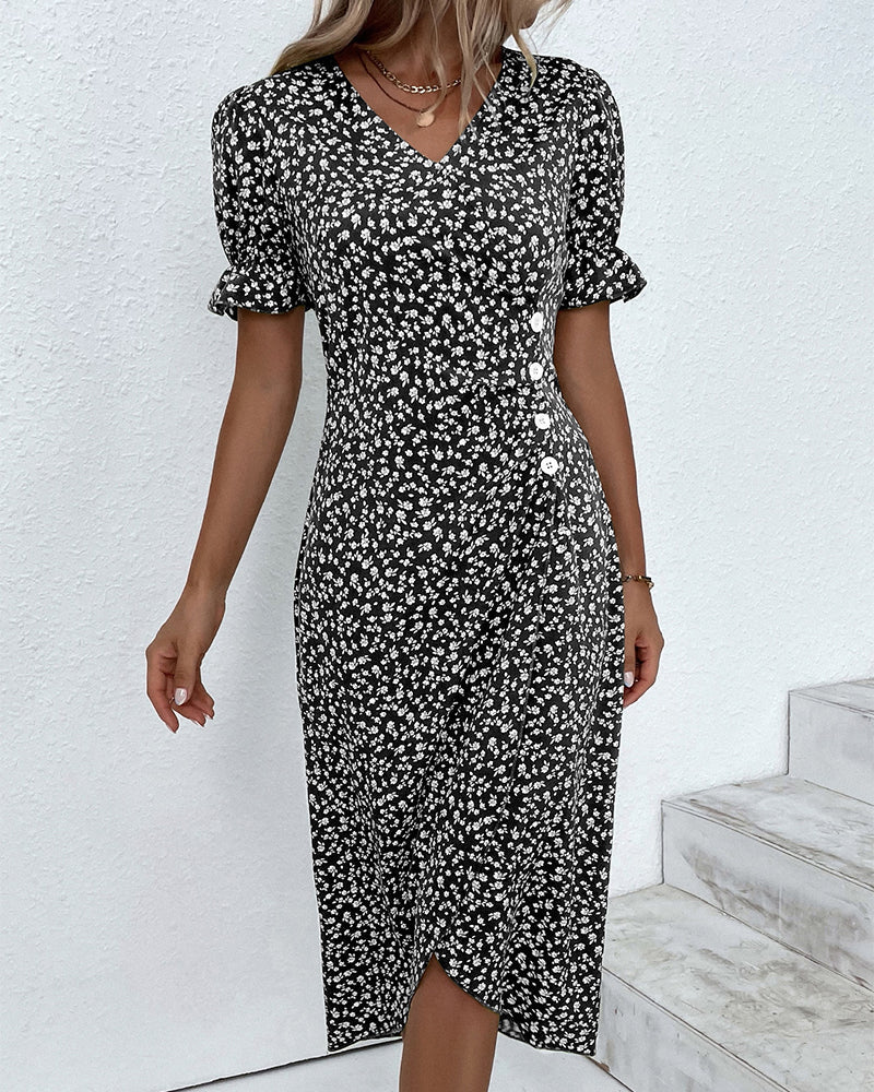Damen Kleid | V-Ausschnitt Wickel Midi