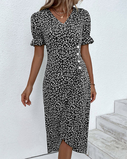 Damen Kleid | V-Ausschnitt Wickel Midi