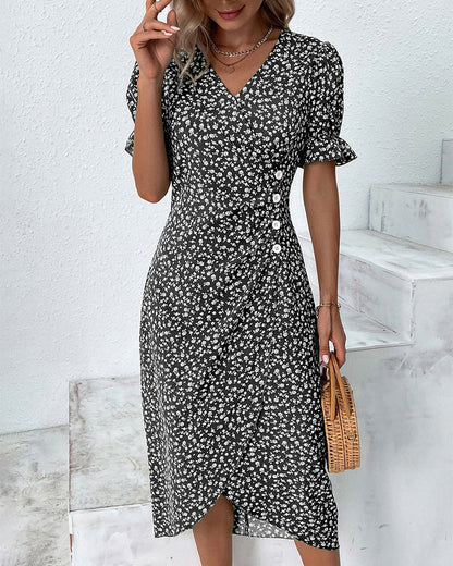 Damen Kleid | V-Ausschnitt Wickel Midi