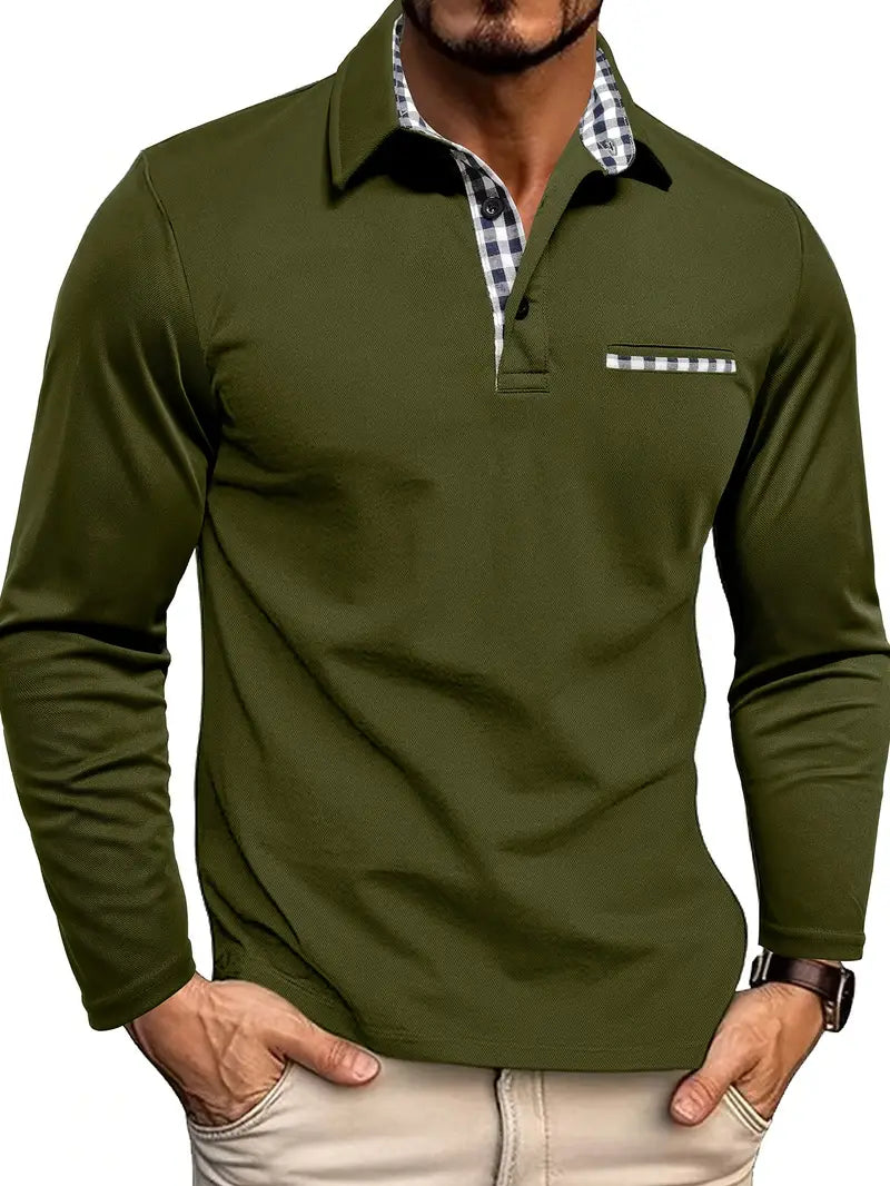 Herren Poloshirt | Langarm mit Brustdetail