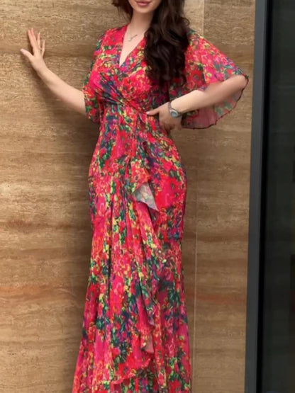 Damen Kleid | Wickel V-Ausschnitt Floral