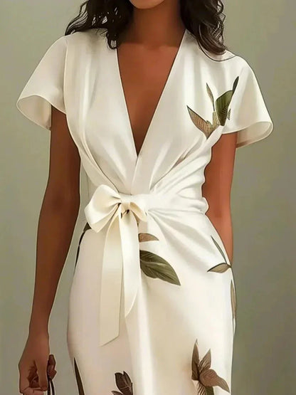 Damen Kleid | Wickel V-Ausschnitt Midi