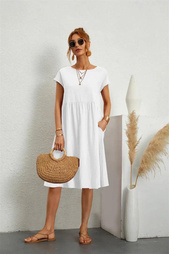 Damen Kleid | Kurzarm Rundhals Midi