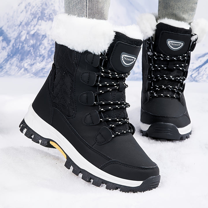Damen Winterschuhe | Hohe Schnürstiefel mit Fellkragen