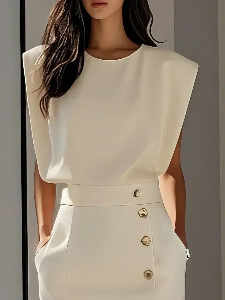 Damen Kleid | Ärmelloses Midi mit Knöpfen