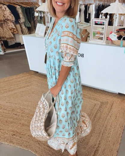 Damen Kleid | Boho V-Ausschnitt Maxi
