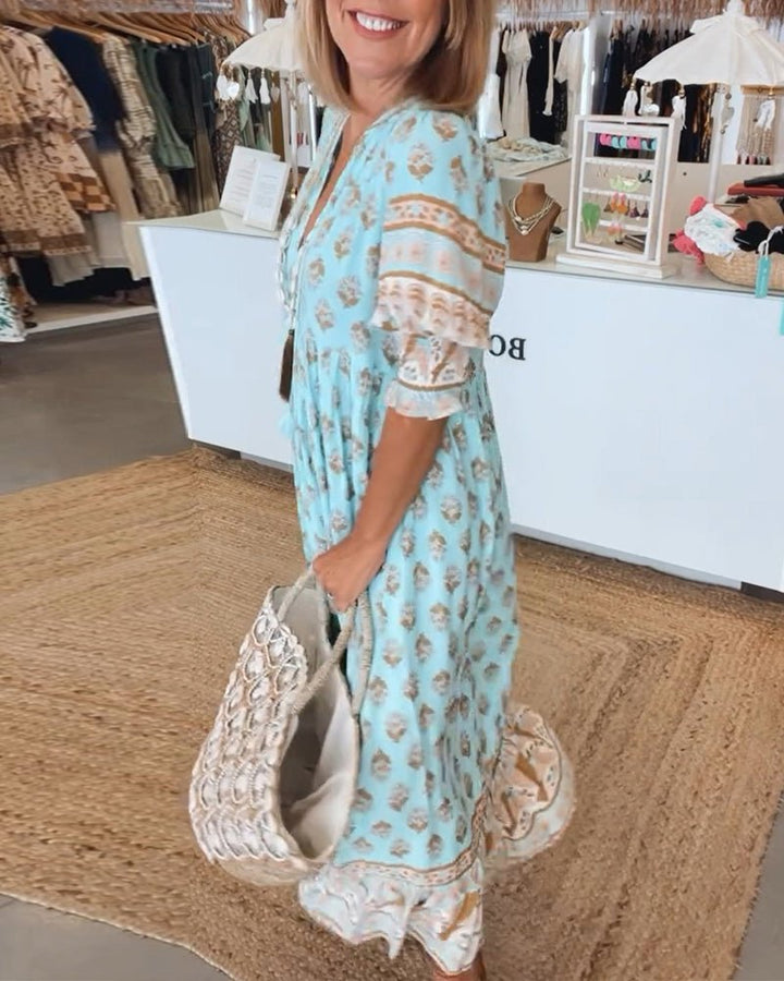 Damen Kleid | Boho V-Ausschnitt Maxi