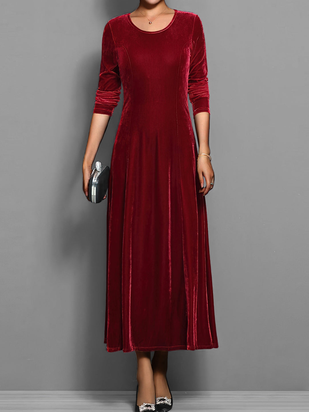 Damen Kleid | Rundhals Langarm Maxi
