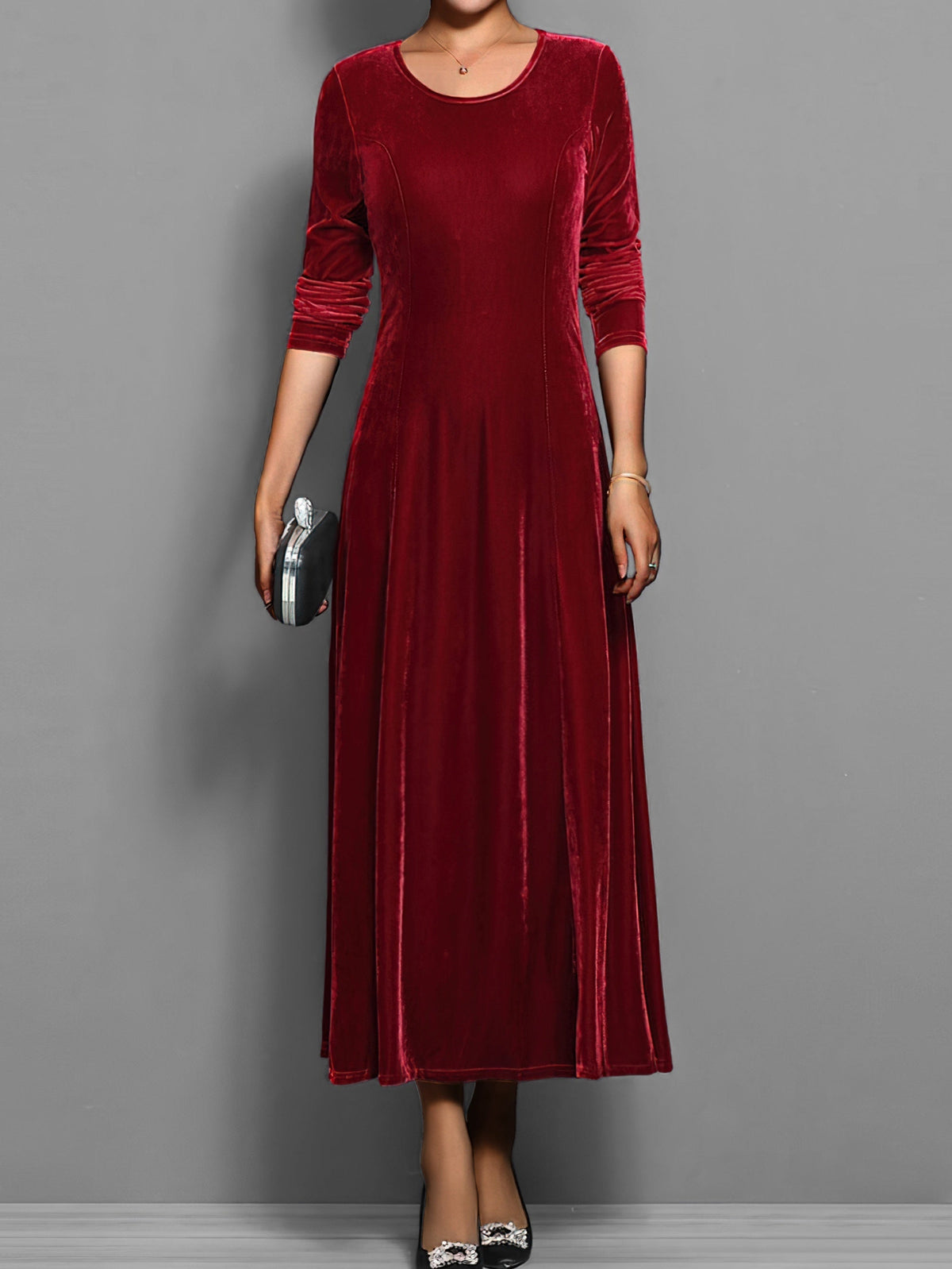 Damen Kleid | Rundhals Langarm Maxi