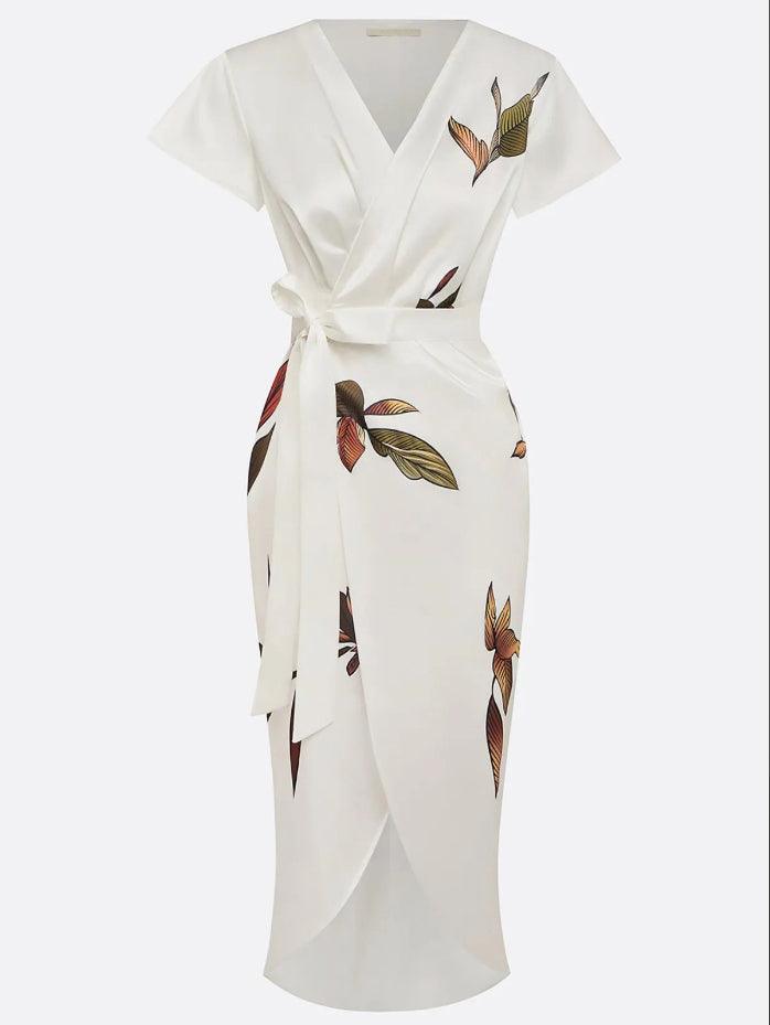 Damen Kleid | Wickel V-Ausschnitt Midi
