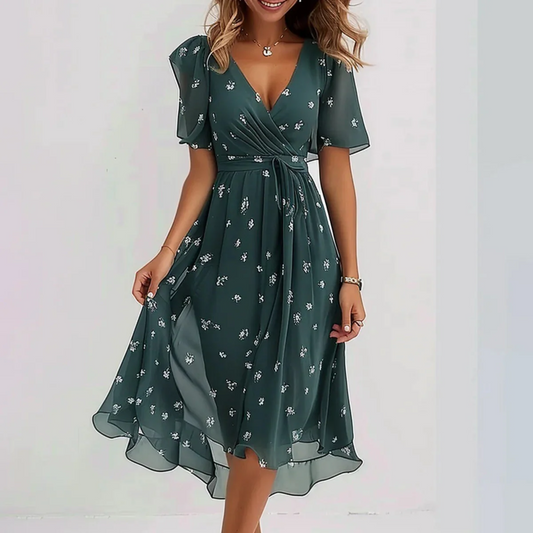 Damen Kleid | Wickel Print Sommer Midi