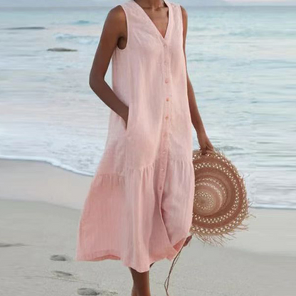 Damen Kleid | Ärmellos Knopfleiste Midi