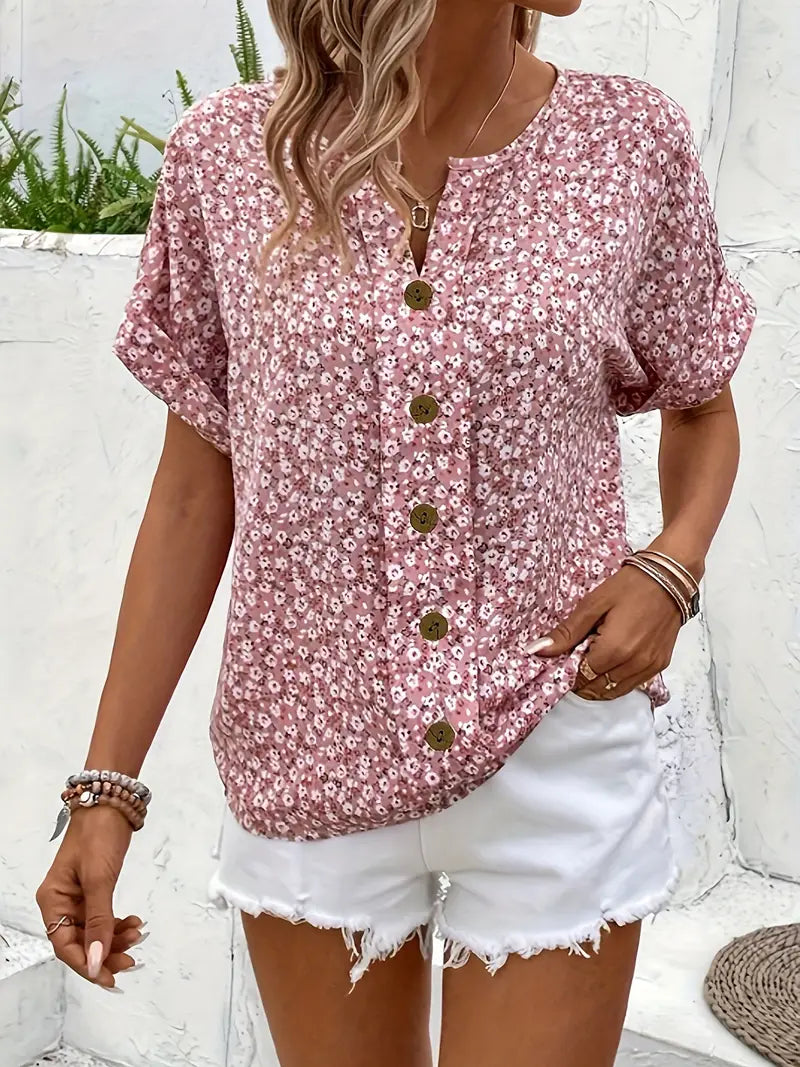 Damenbluse | Kurzarm mit Blumenmuster