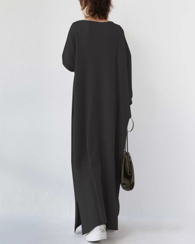 Damen Kleid | V-Ausschnitt Langarm Maxi