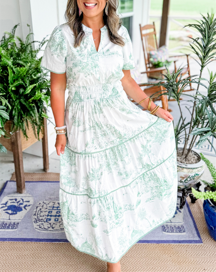 Damen Kleid | Klassische Toile Muster Maxi