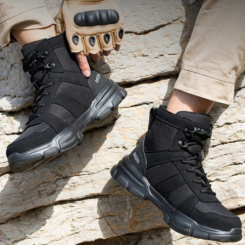 Herren Sicherheitsschuhe Hoch | Atmungsaktive Arbeitsstiefel mit Anti-Rutsch-Sohle