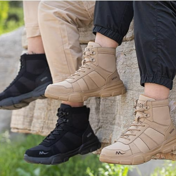 Herren Sicherheitsschuhe Hoch | Atmungsaktive Arbeitsstiefel mit Anti-Rutsch-Sohle