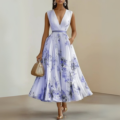 Damen Kleid | Plissee V-Ausschnitt Maxi