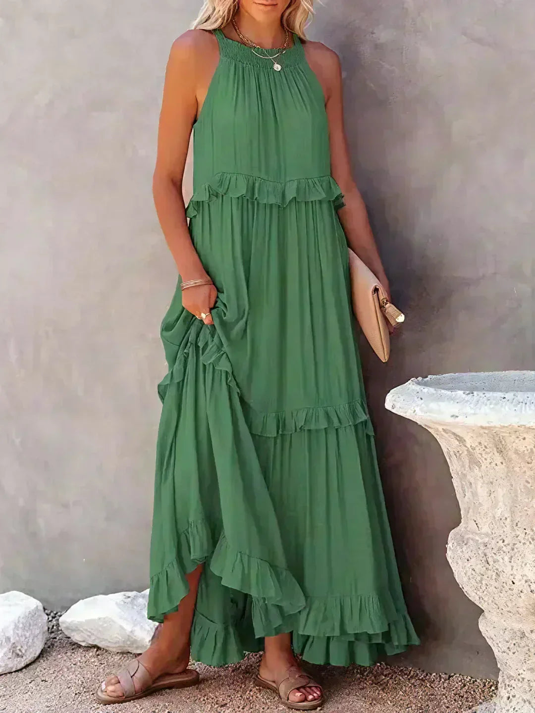 Damen Kleid | Halter Rüschen Maxi