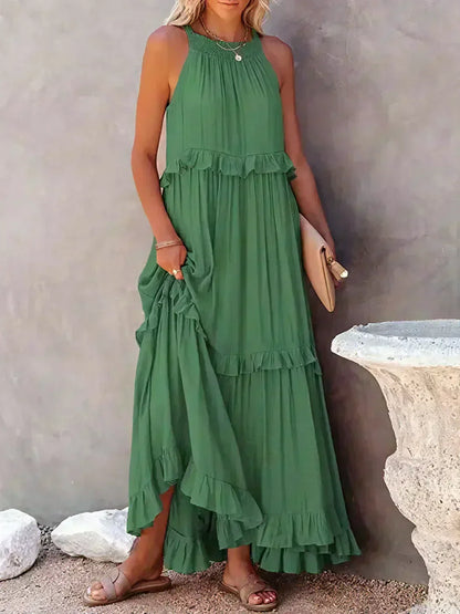 Damen Kleid | Halter Rüschen Maxi