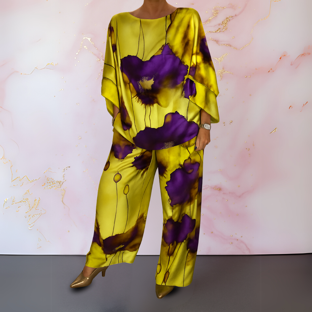 Damen Zweiteiler | Blumenmuster Bluse und Hose
