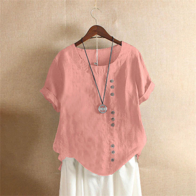 Damenbluse | Kurzarm mit Knopfdetail