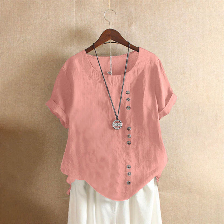Damenbluse | Kurzarm mit Knopfdetail