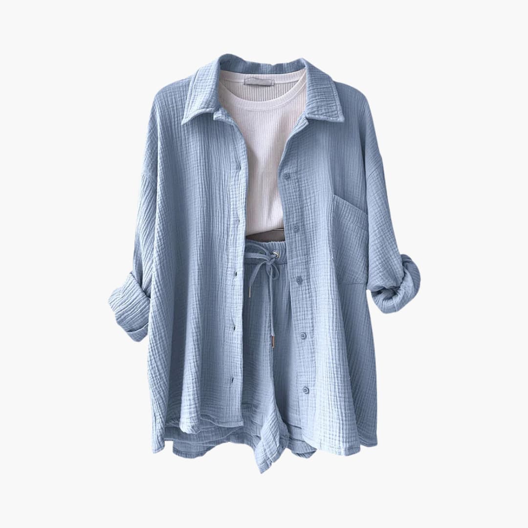 Damen-Dreiteiler | Bluse Top und Shorts