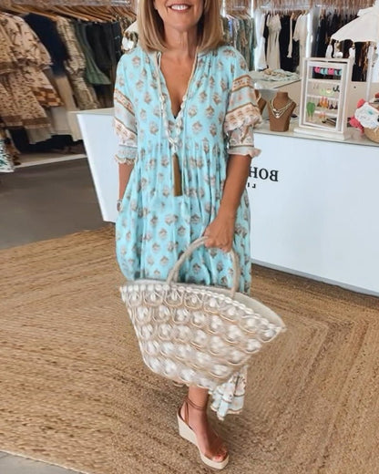 Damen Kleid | Boho V-Ausschnitt Maxi
