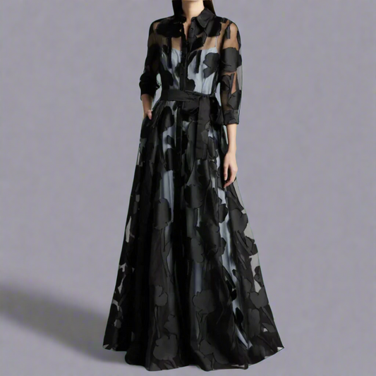 Damen Kleid | Durchscheinend Blumenmuster Langarm