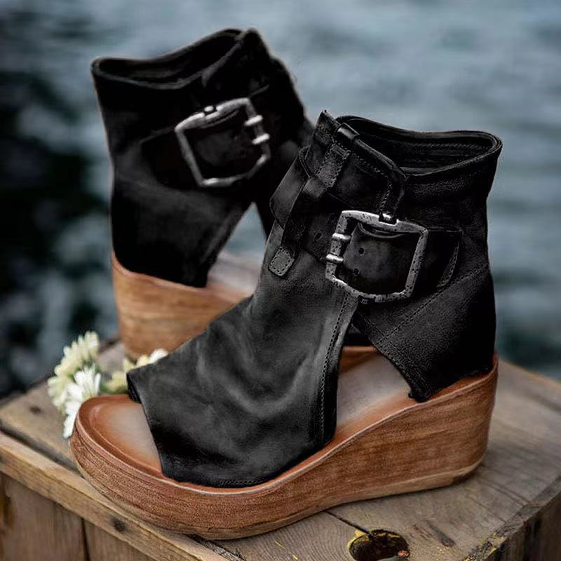 Damen Sandalen | Keilsohle Knöchelriemen Offen