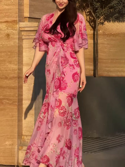 Damen Kleid | Wickel V-Ausschnitt Floral
