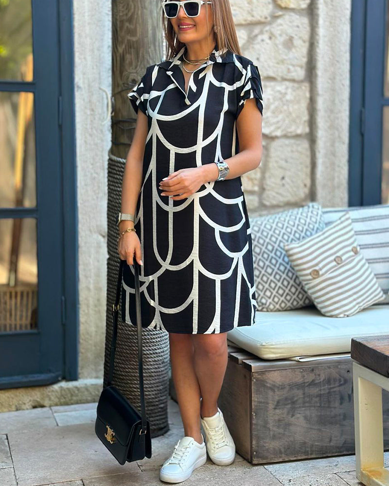 Damen Kleid | Geometrisches Muster Kurzarm
