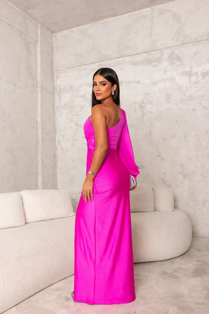 Damen Abendkleid | One-Shoulder Schlitz Maxi
