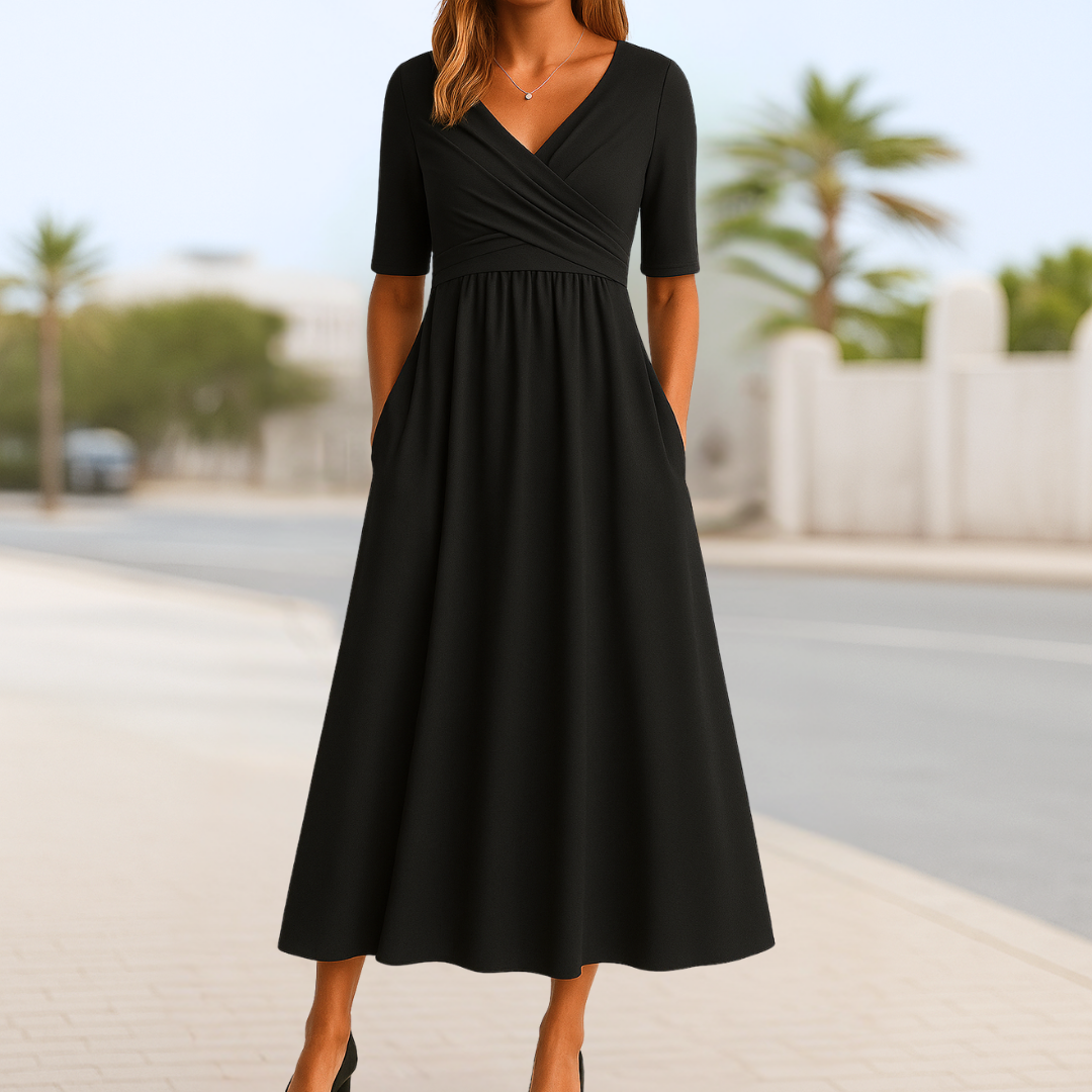 Damen Kleid | Wickeloptik V-Ausschnitt Midi
