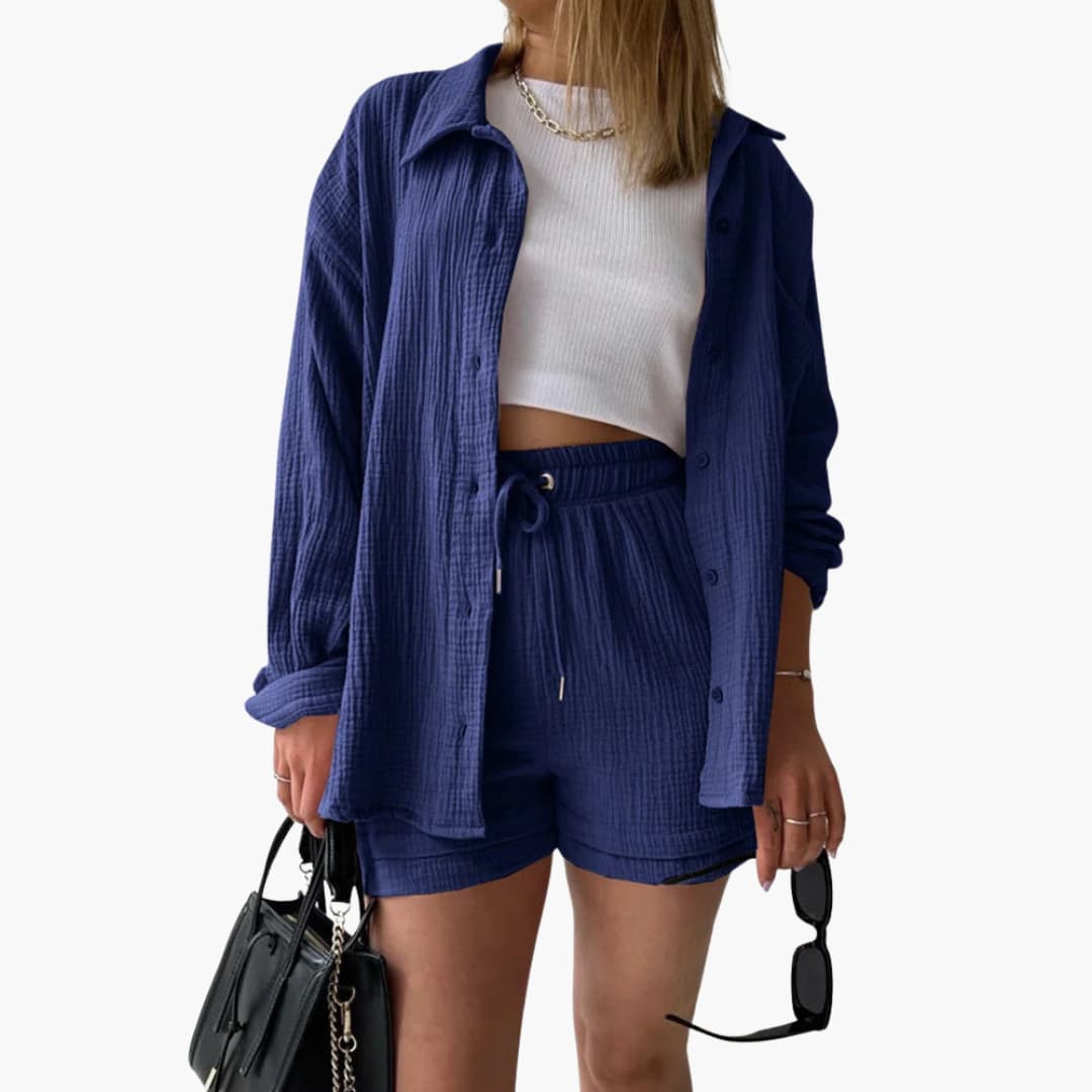 Damen-Dreiteiler | Bluse Top und Shorts