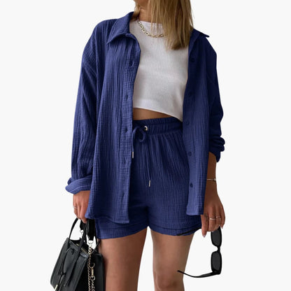 Damen-Dreiteiler | Bluse Top und Shorts