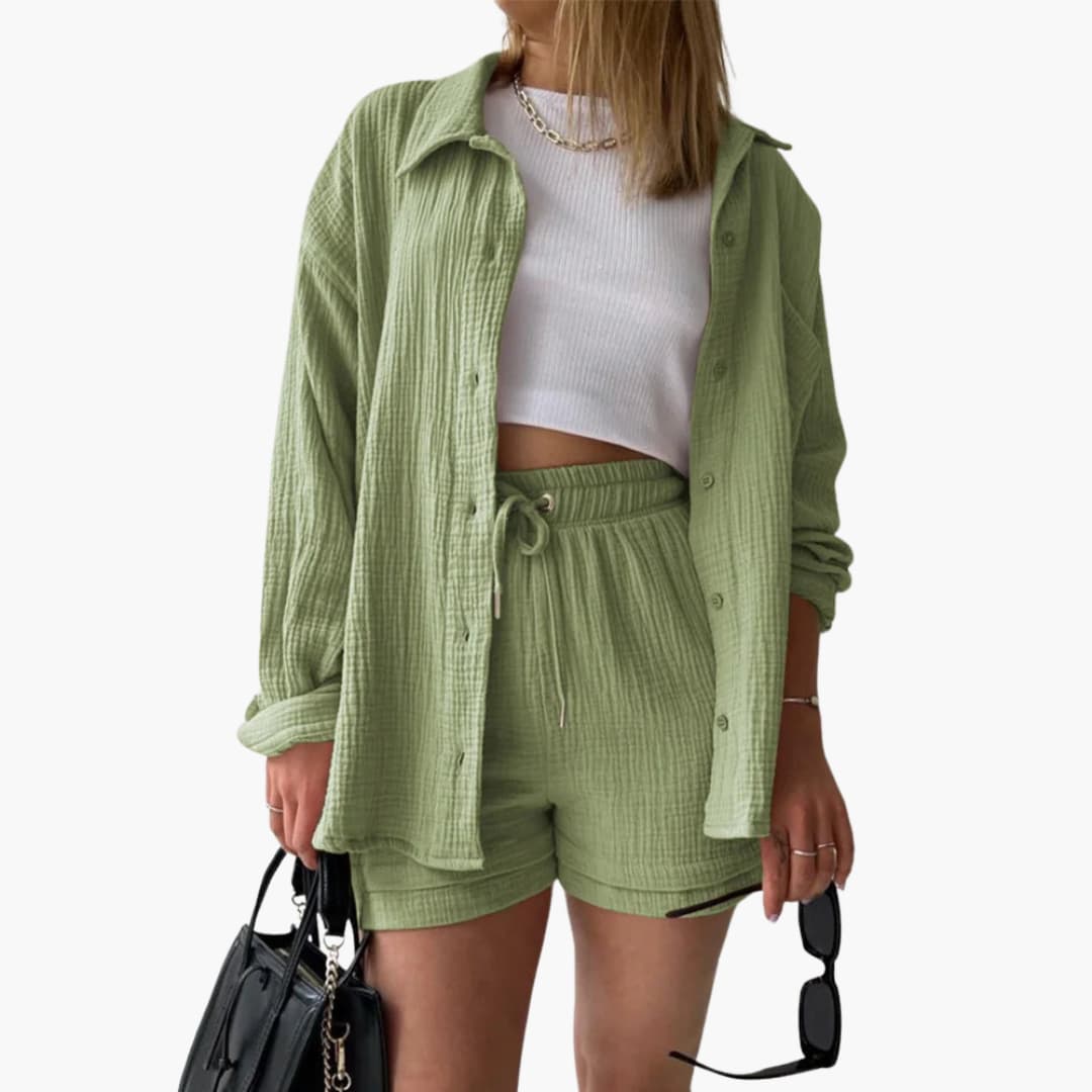 Damen-Dreiteiler | Bluse Top und Shorts