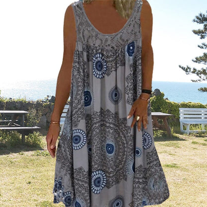 Damen Kleid | Ärmellos Boho Print