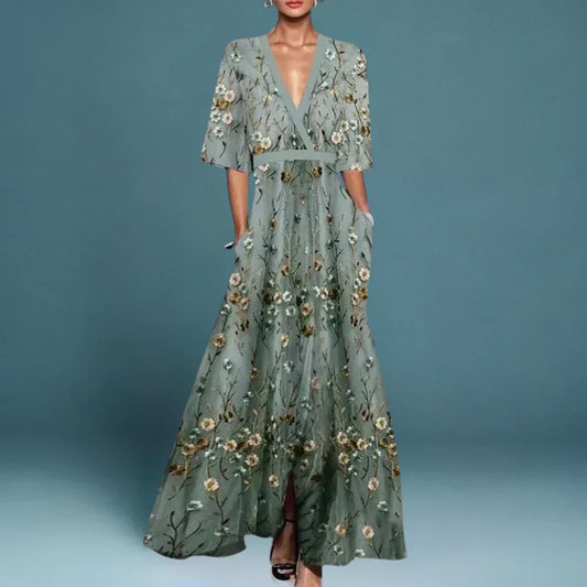 Damen Kleid | V-Ausschnitt Bedruckt Maxi