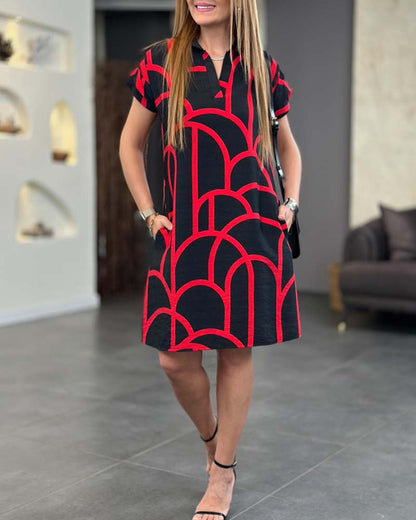 Damen Kleid | Geometrisches Muster Kurzarm