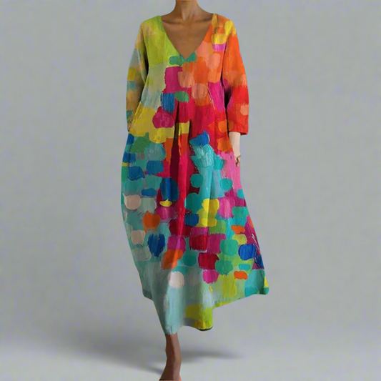 Damen Kleid | Locker Bunt V-Ausschnitt