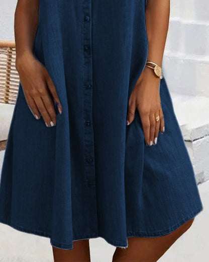 Damen Kleid | Knopfleiste Kragen Taschen