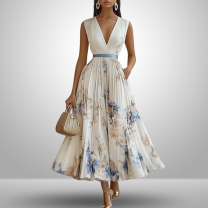 Damen Kleid | Plissee V-Ausschnitt Maxi