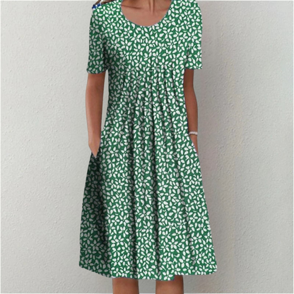 Damen Kleid | Blumenmuster Kurzarm mit Taschen